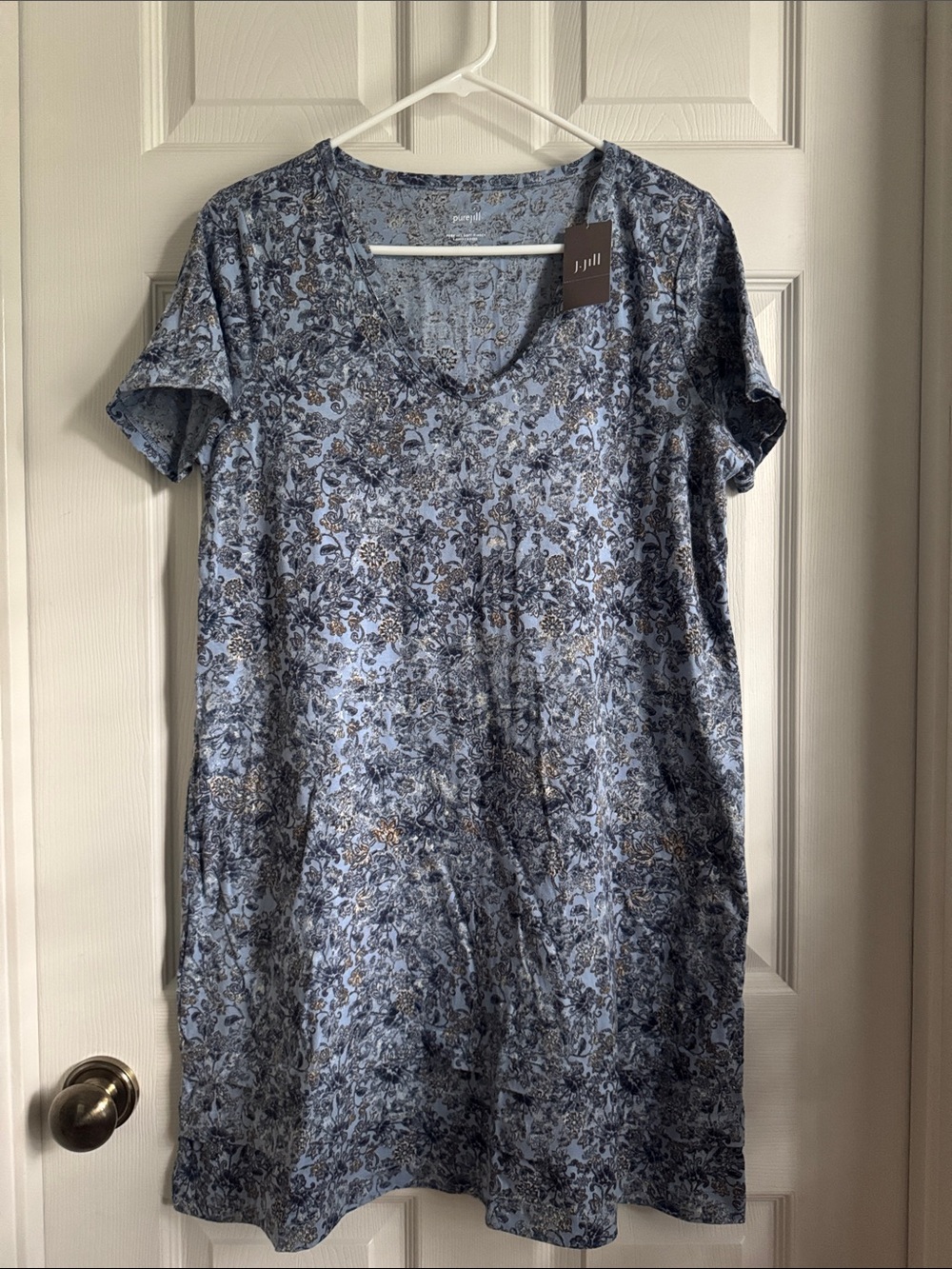 NWT J. Jill Light Blue Floral V-Neck Women’s Dress